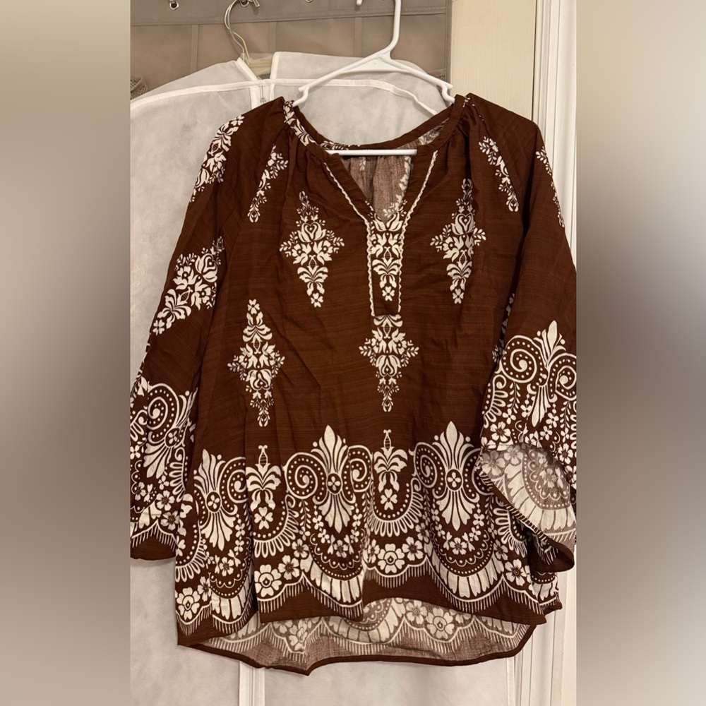 Women’s Brown Printed Boho Tunic Top